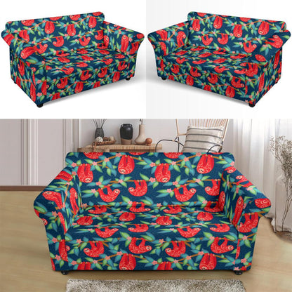 Sloth Red Design Themed Print Loveseat Slipcover-JTAMIGO.COM