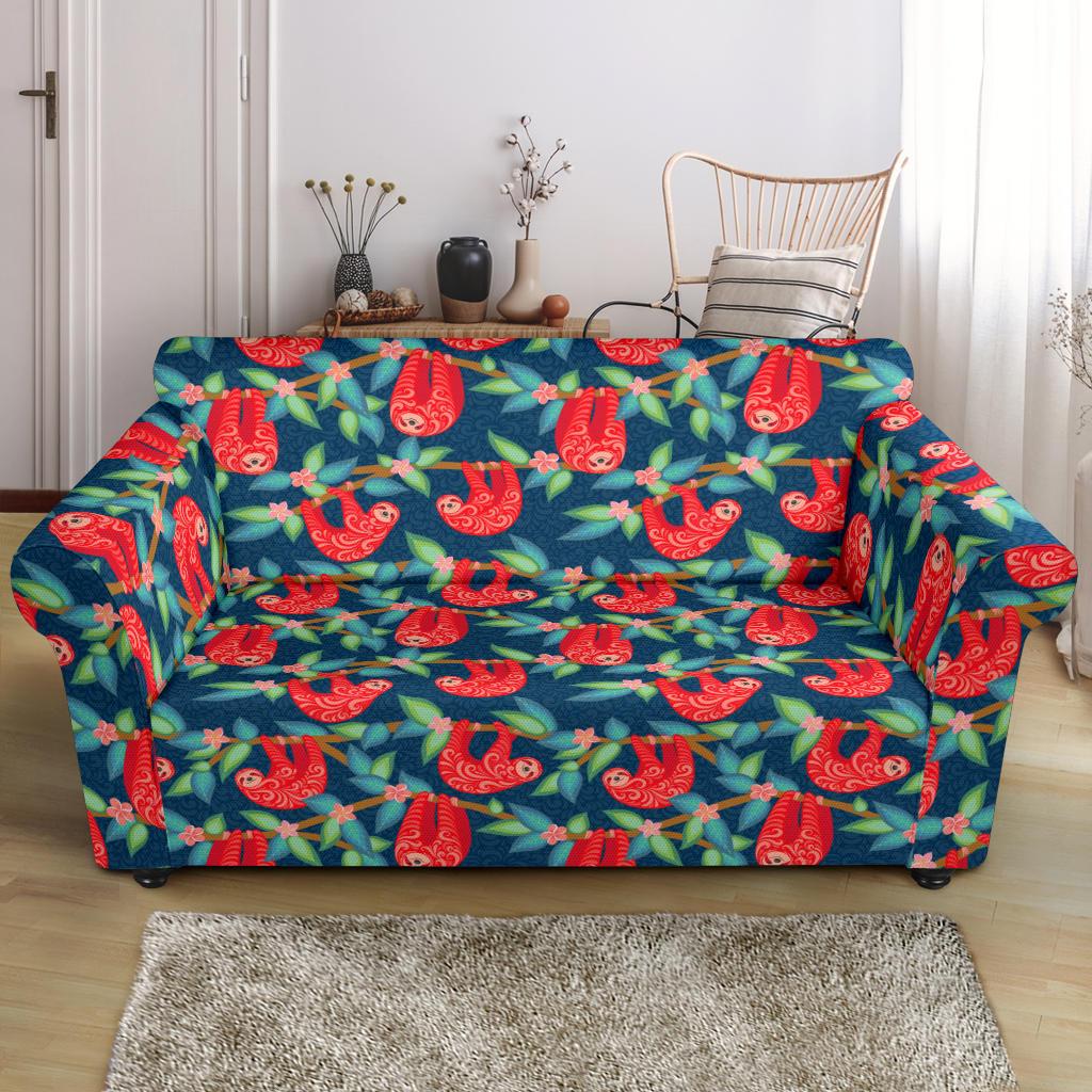 Sloth Red Design Themed Print Loveseat Slipcover-JTAMIGO.COM