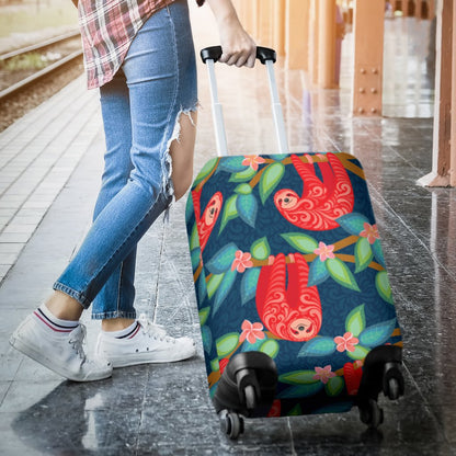 Sloth Red Design Themed Print Luggage Cover Protector