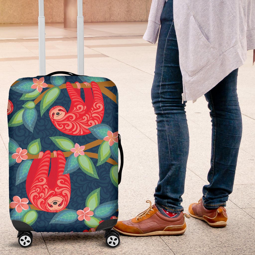 Sloth Red Design Themed Print Luggage Cover Protector