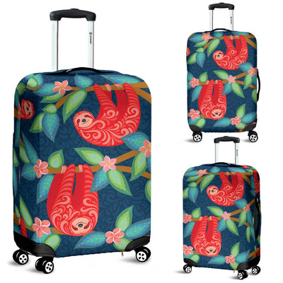 Sloth Red Design Themed Print Luggage Cover Protector
