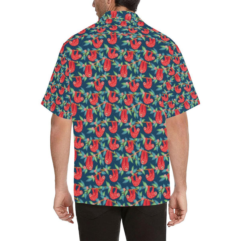 Sloth Red Design Themed Print Men Aloha Hawaiian Shirt