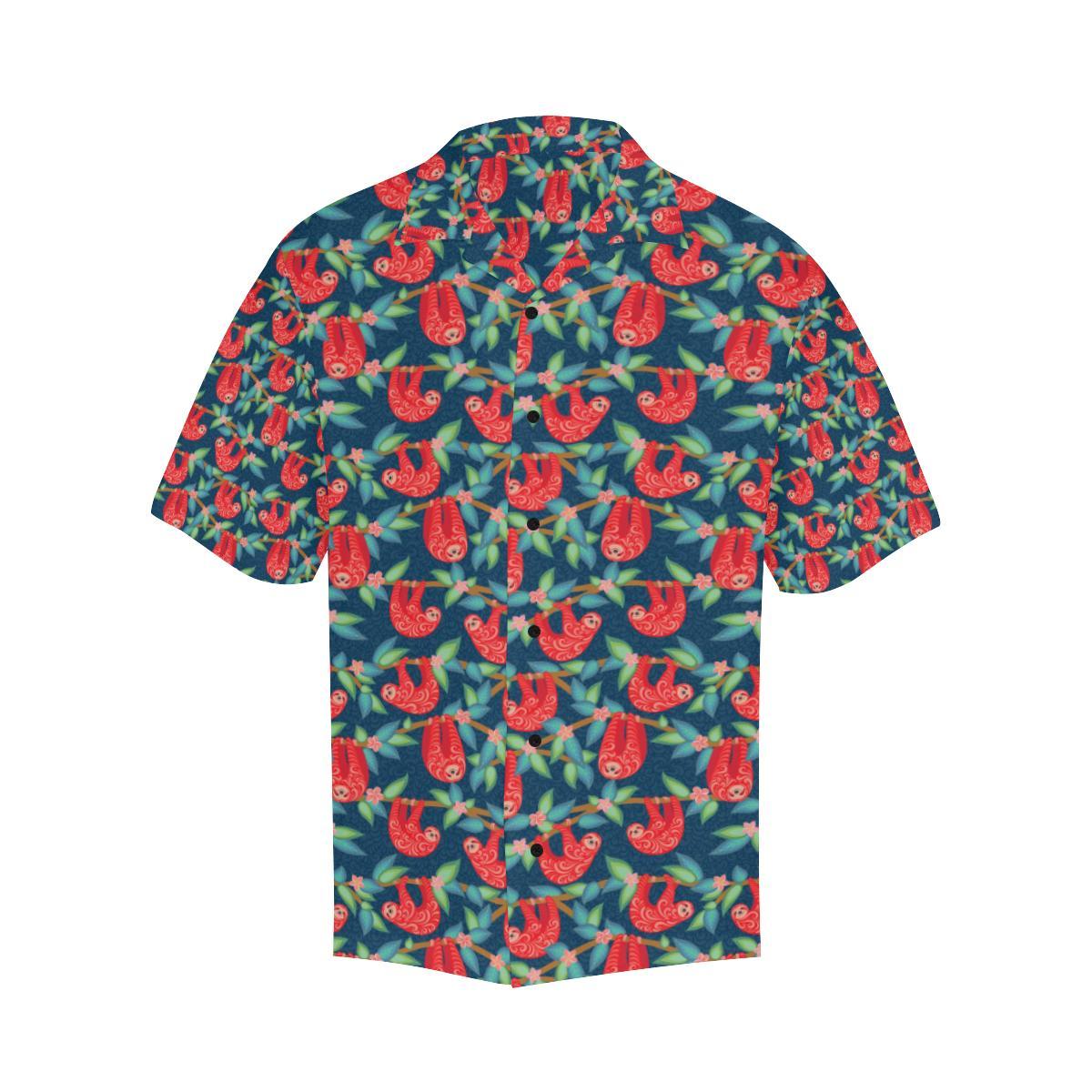Sloth Red Design Themed Print Men Aloha Hawaiian Shirt