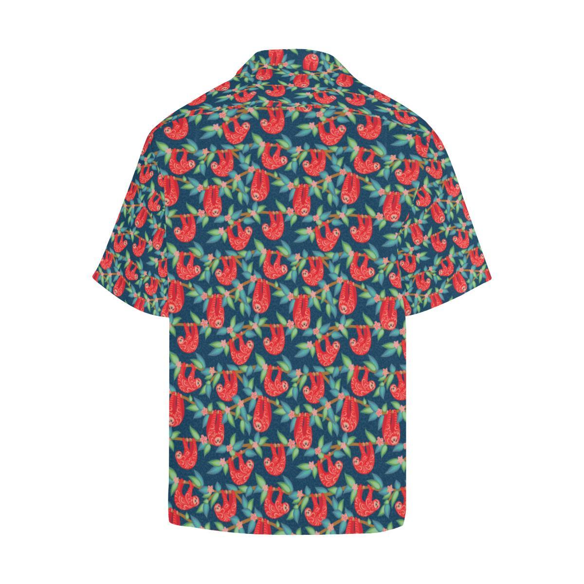 Sloth Red Design Themed Print Men Aloha Hawaiian Shirt