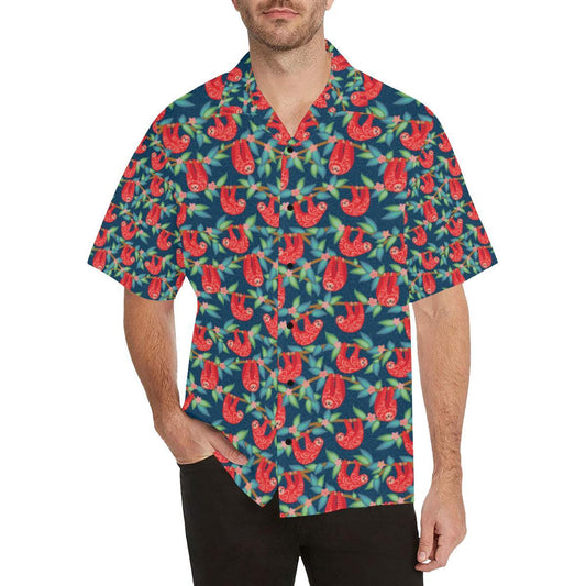 Sloth Red Design Themed Print Men Aloha Hawaiian Shirt