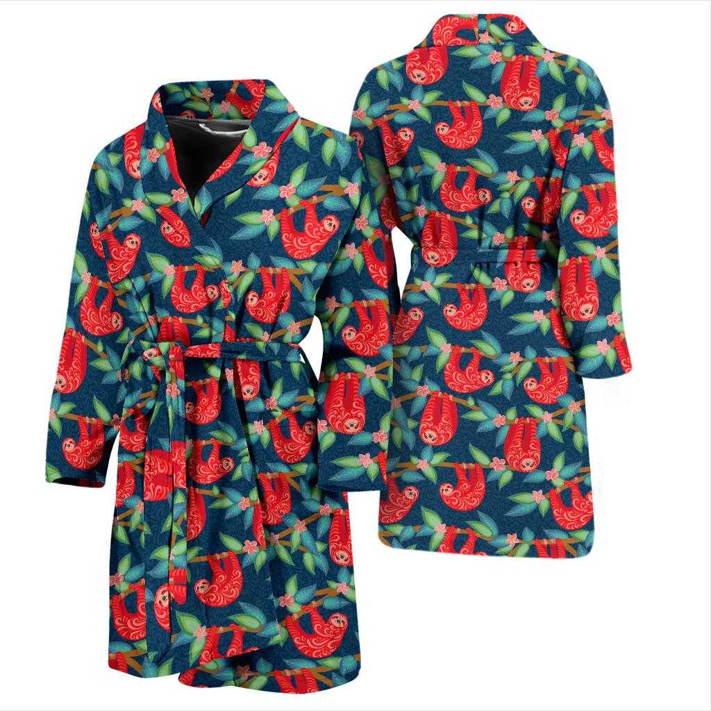 Sloth Red Design Themed Print Men Bath Robe-JTAMIGO.COM