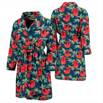Sloth Red Design Themed Print Men Bath Robe-JTAMIGO.COM