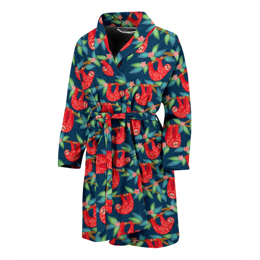 Sloth Red Design Themed Print Men Bath Robe-JTAMIGO.COM