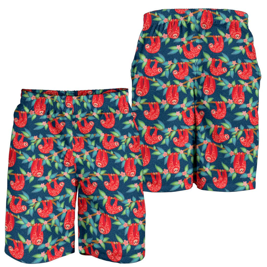 Sloth Red Design Themed Print Mens Shorts-JTAMIGO.COM