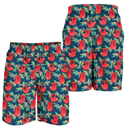 Sloth Red Design Themed Print Mens Shorts-JTAMIGO.COM