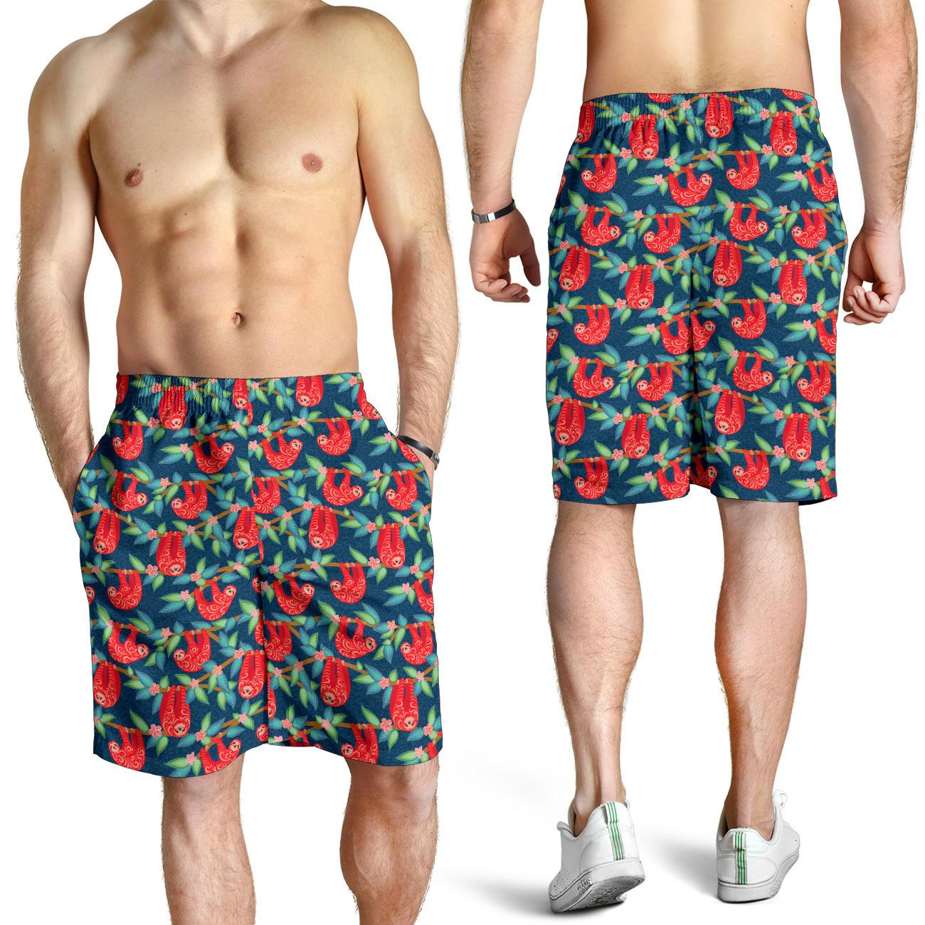 Sloth Red Design Themed Print Mens Shorts-JTAMIGO.COM