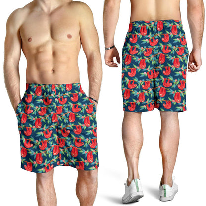 Sloth Red Design Themed Print Mens Shorts-JTAMIGO.COM