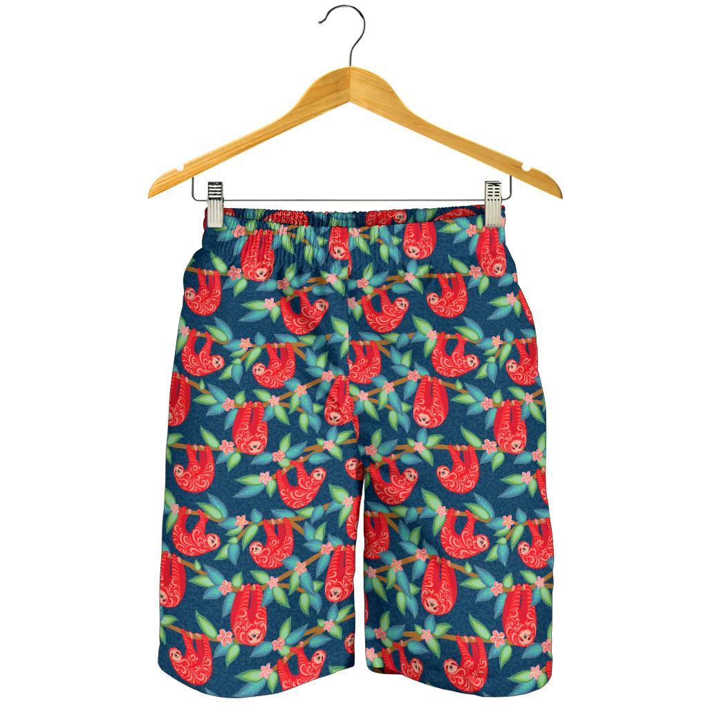Sloth Red Design Themed Print Mens Shorts-JTAMIGO.COM