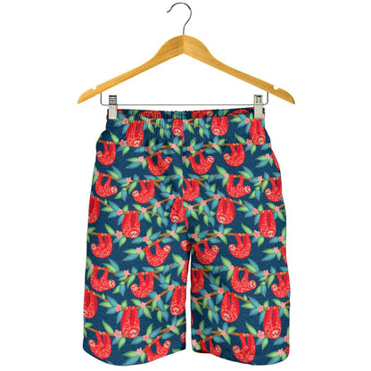 Sloth Red Design Themed Print Mens Shorts-JTAMIGO.COM