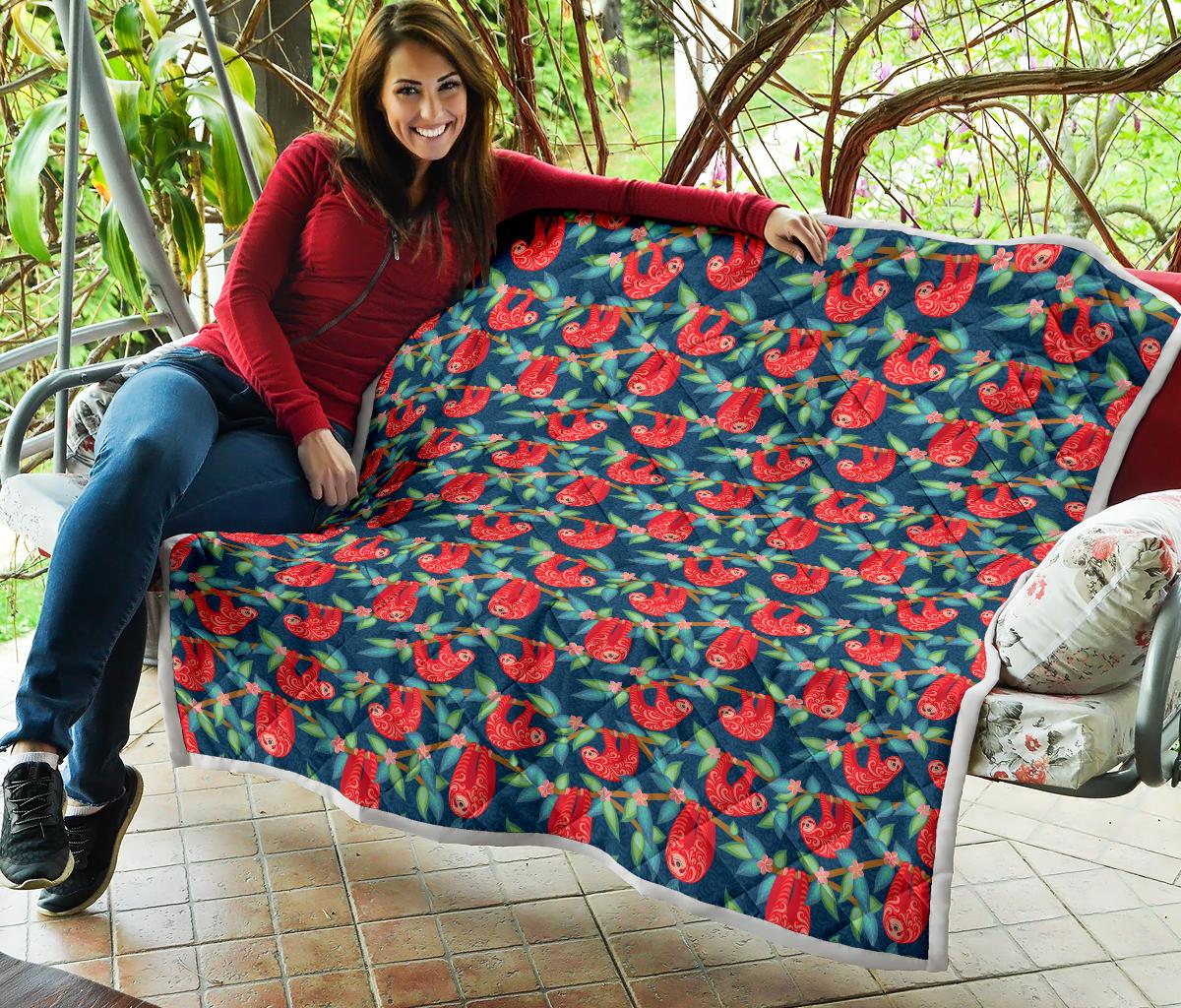 Sloth Red Design Themed Print Premium Quilt-JTAMIGO.COM