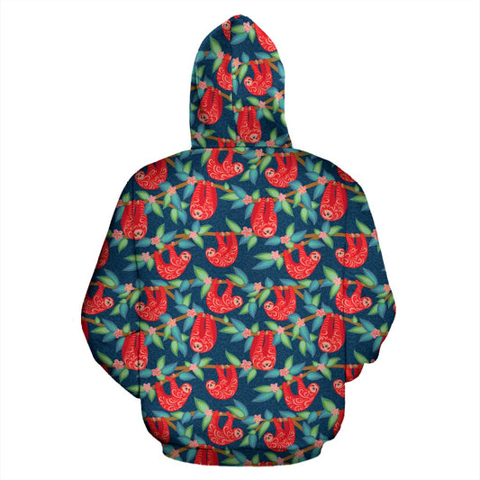 Sloth Red Design Themed Print Pullover Hoodie