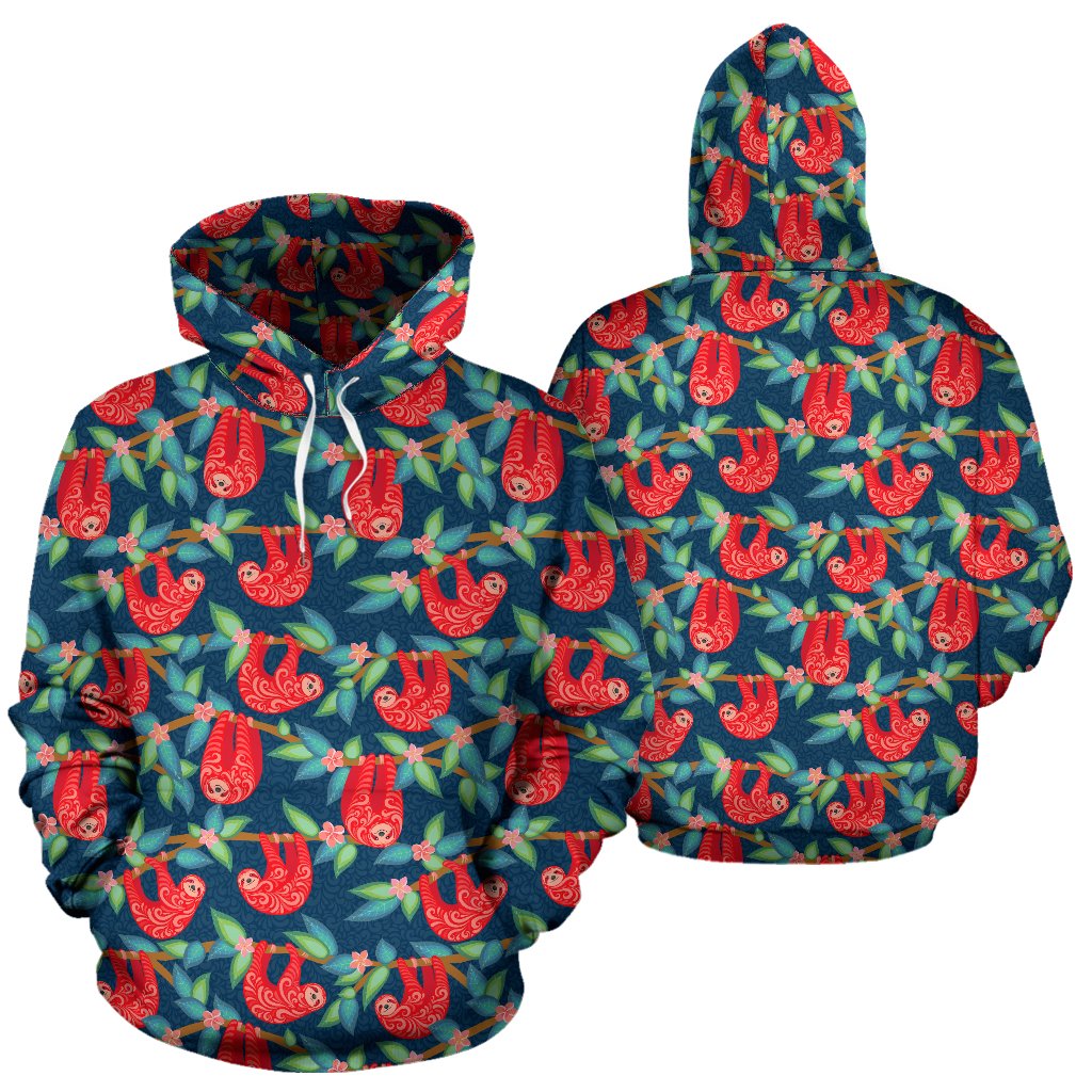 Sloth Red Design Themed Print Pullover Hoodie