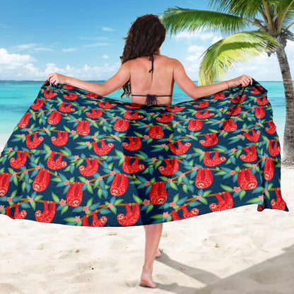 Sloth Red Design Themed Print Sarong Pareo Wrap