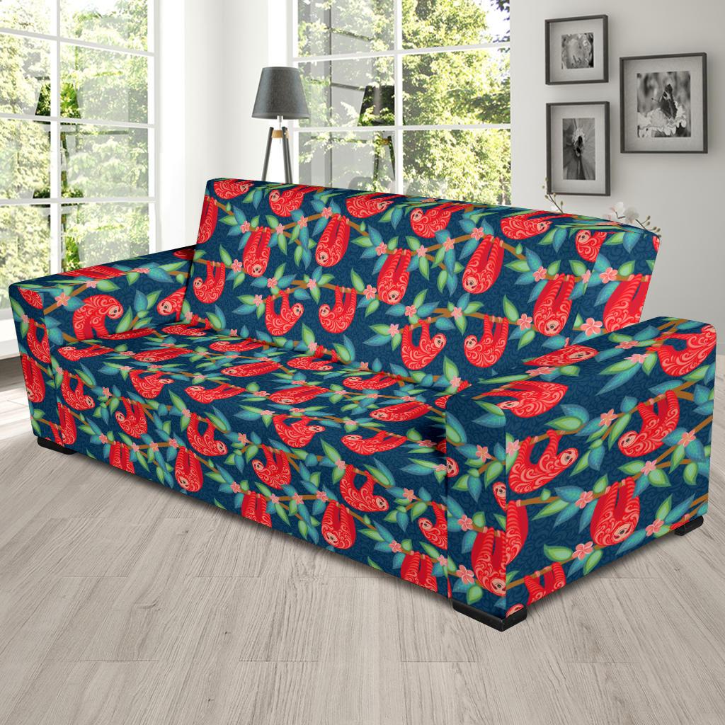 Sloth Red Design Themed Print Sofa Slipcover-JTAMIGO.COM