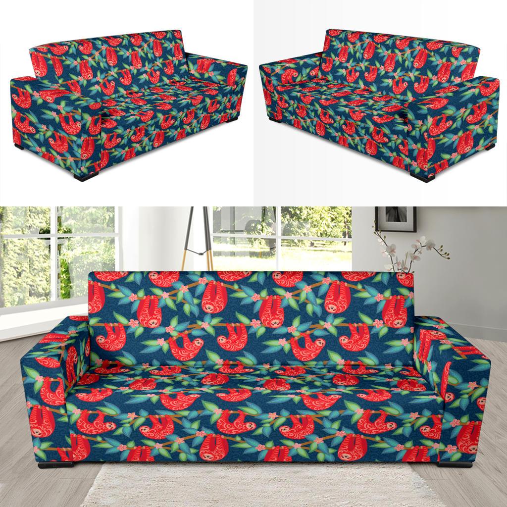Sloth Red Design Themed Print Sofa Slipcover-JTAMIGO.COM