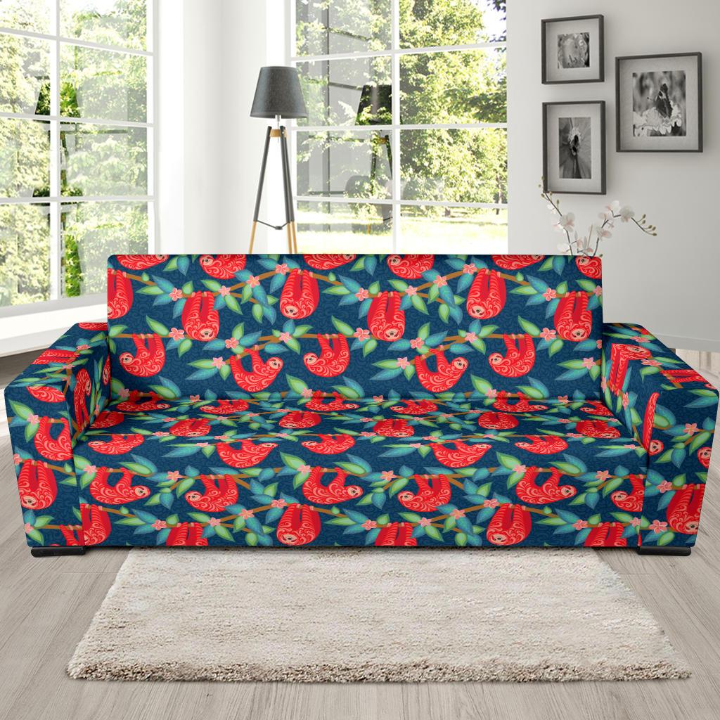 Sloth Red Design Themed Print Sofa Slipcover-JTAMIGO.COM