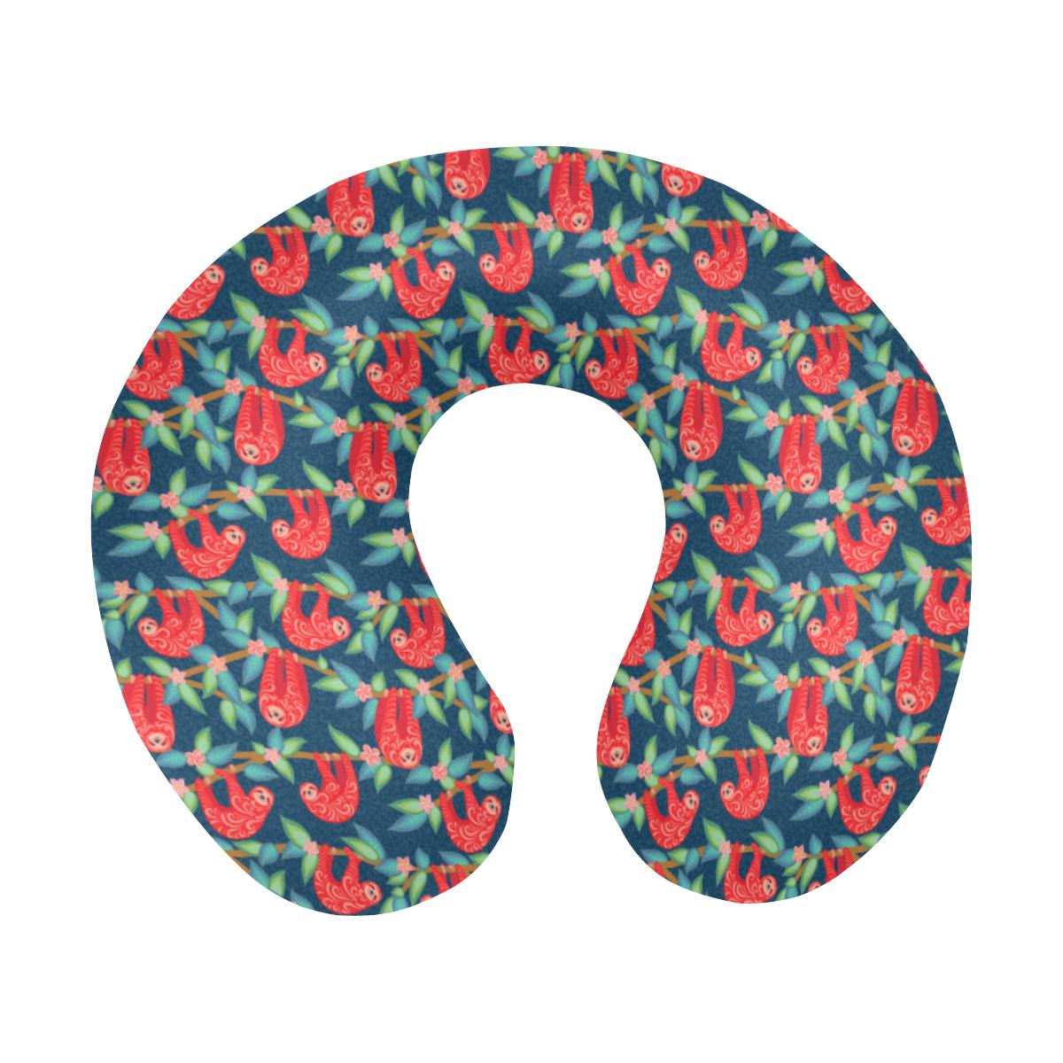Sloth Red Design Themed Print U-Shaped Travel Neck Pillow-JTAMIGO.COM