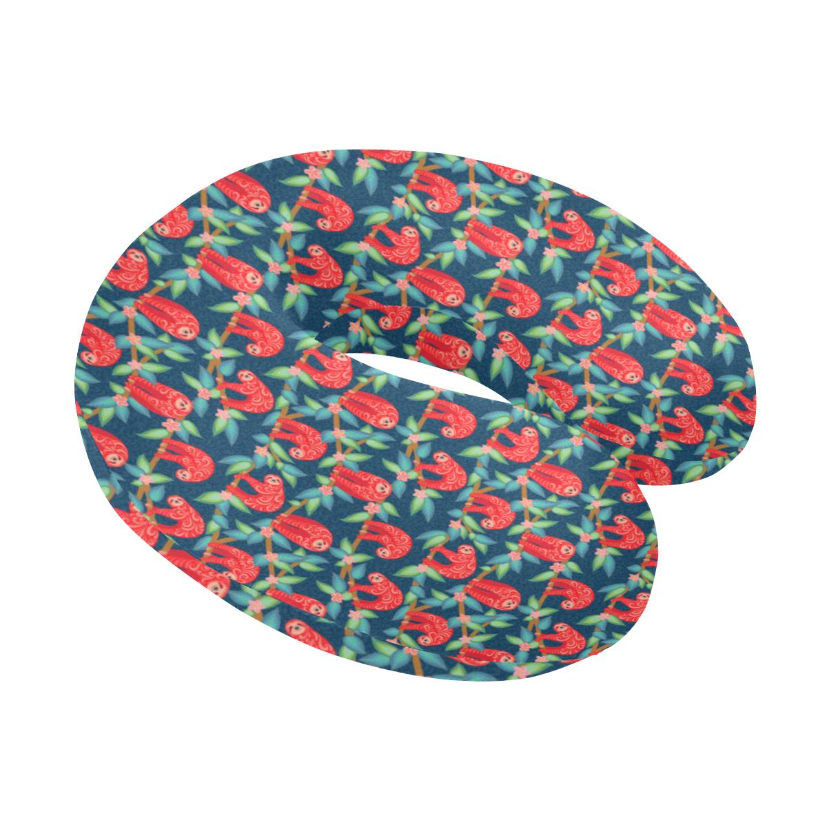 Sloth Red Design Themed Print U-Shaped Travel Neck Pillow-JTAMIGO.COM