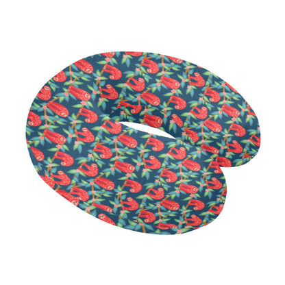 Sloth Red Design Themed Print U-Shaped Travel Neck Pillow-JTAMIGO.COM