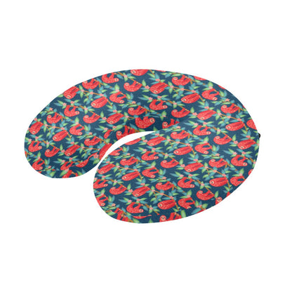 Sloth Red Design Themed Print U-Shaped Travel Neck Pillow-JTAMIGO.COM