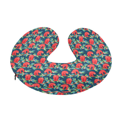 Sloth Red Design Themed Print U-Shaped Travel Neck Pillow-JTAMIGO.COM