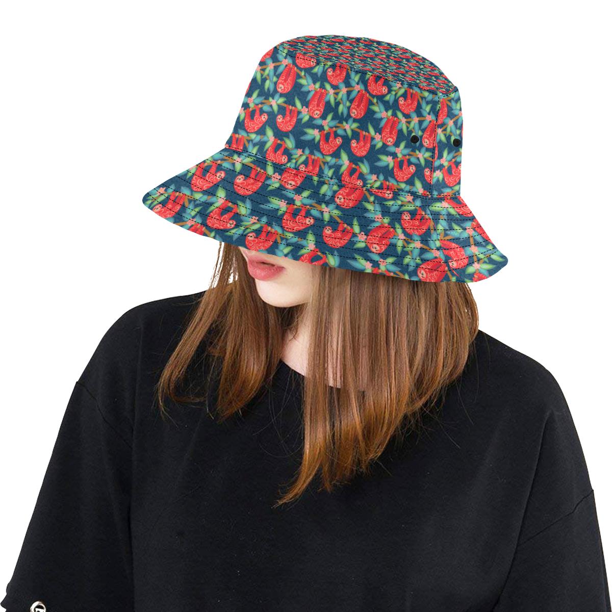 Sloth Red Design Themed Print Unisex Bucket Hat