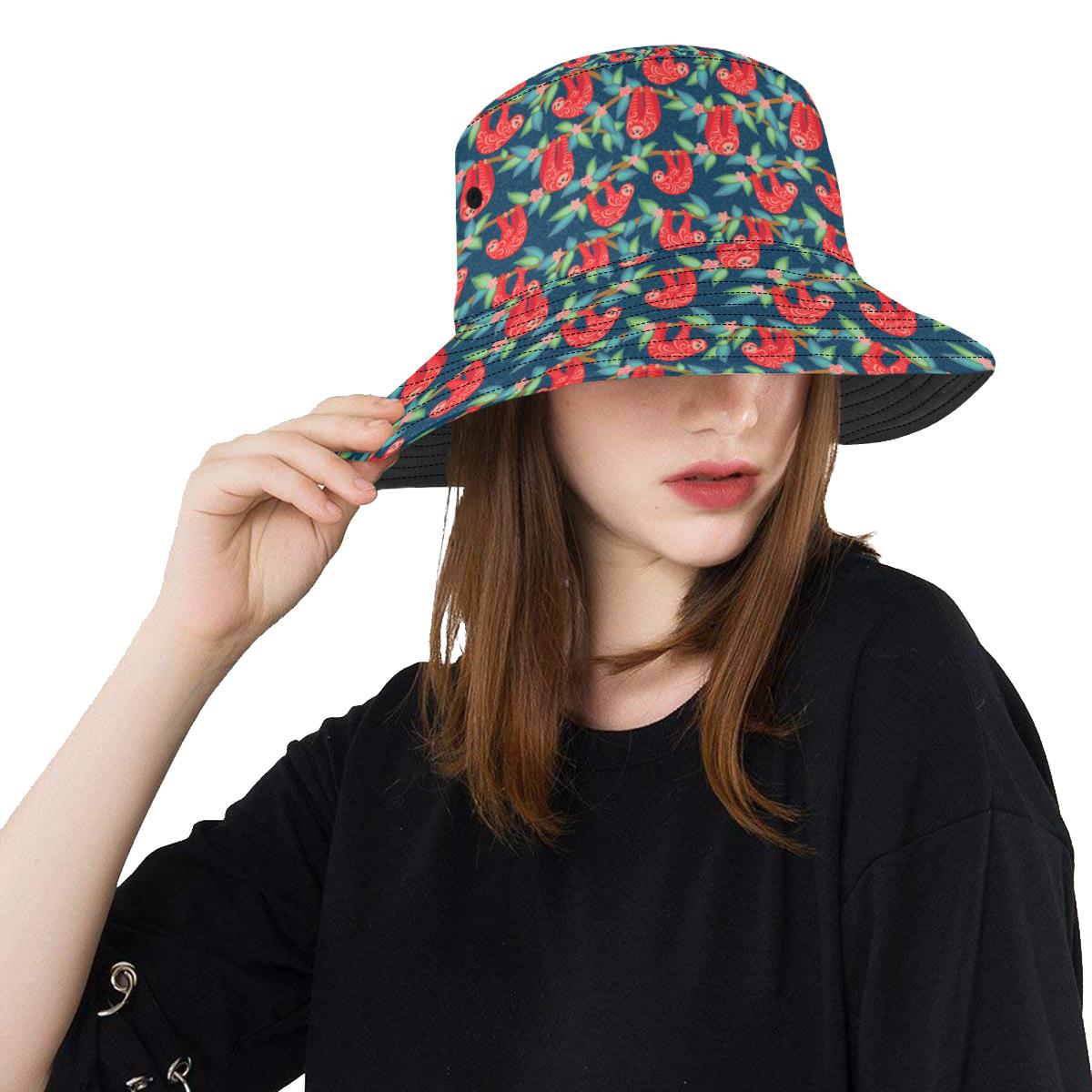 Sloth Red Design Themed Print Unisex Bucket Hat