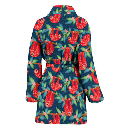 Sloth Red Design Themed Print Women Bath Robe-JTAMIGO.COM