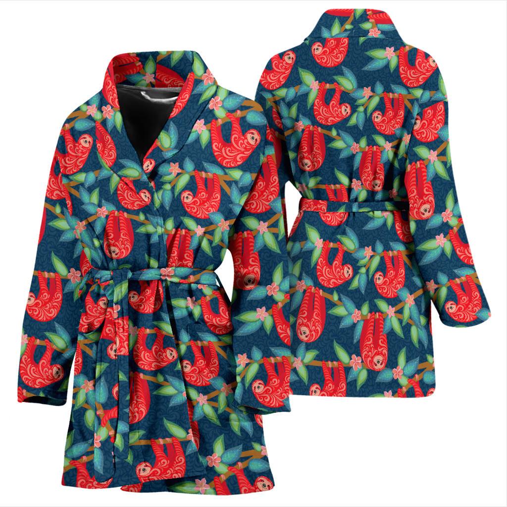 Sloth Red Design Themed Print Women Bath Robe-JTAMIGO.COM