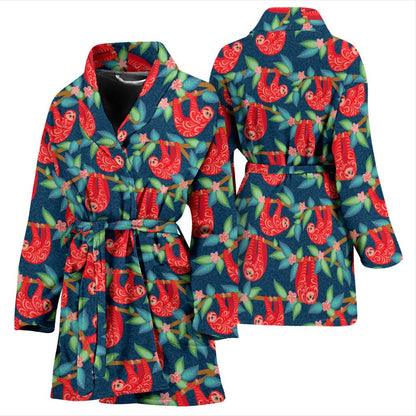 Sloth Red Design Themed Print Women Bath Robe-JTAMIGO.COM