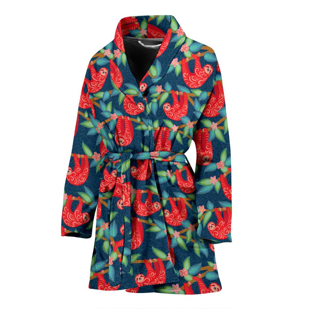 Sloth Red Design Themed Print Women Bath Robe-JTAMIGO.COM