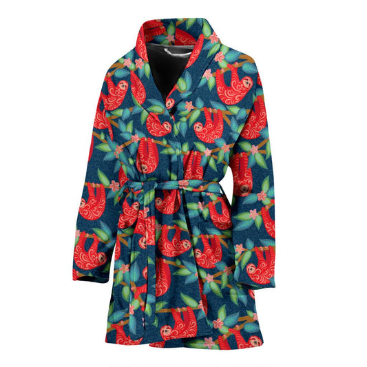 Sloth Red Design Themed Print Women Bath Robe-JTAMIGO.COM