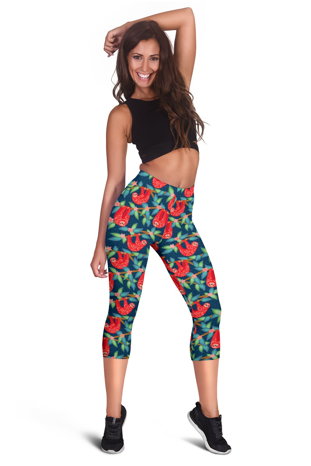 Sloth Red Design Themed Print Women Capris