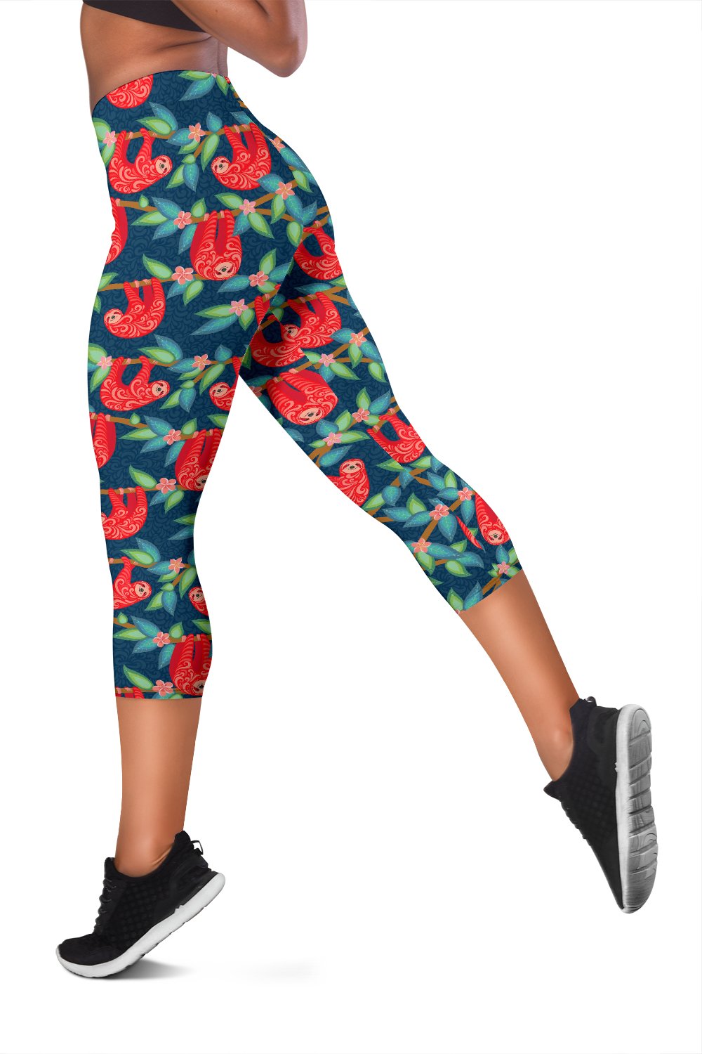 Sloth Red Design Themed Print Women Capris