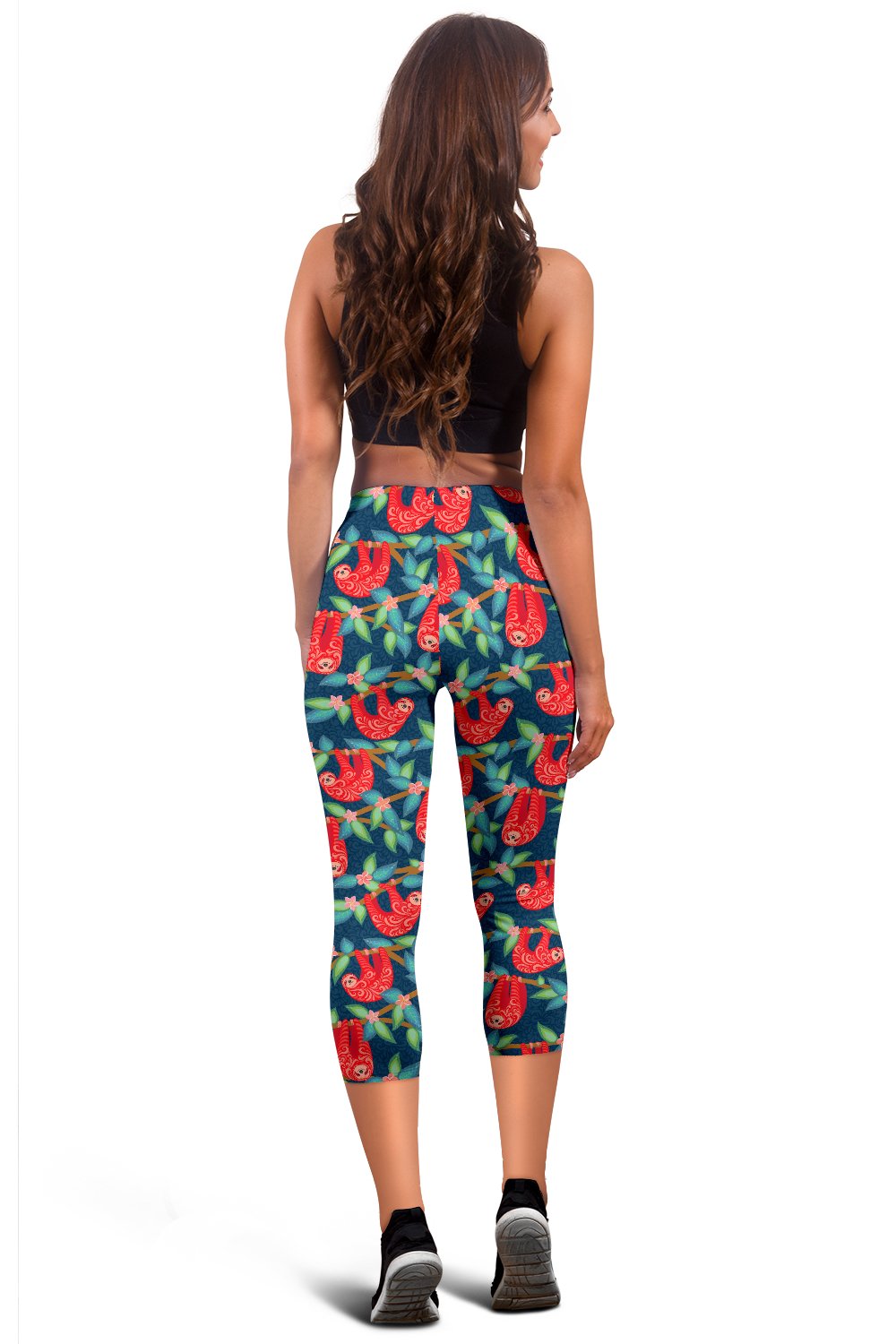 Sloth Red Design Themed Print Women Capris