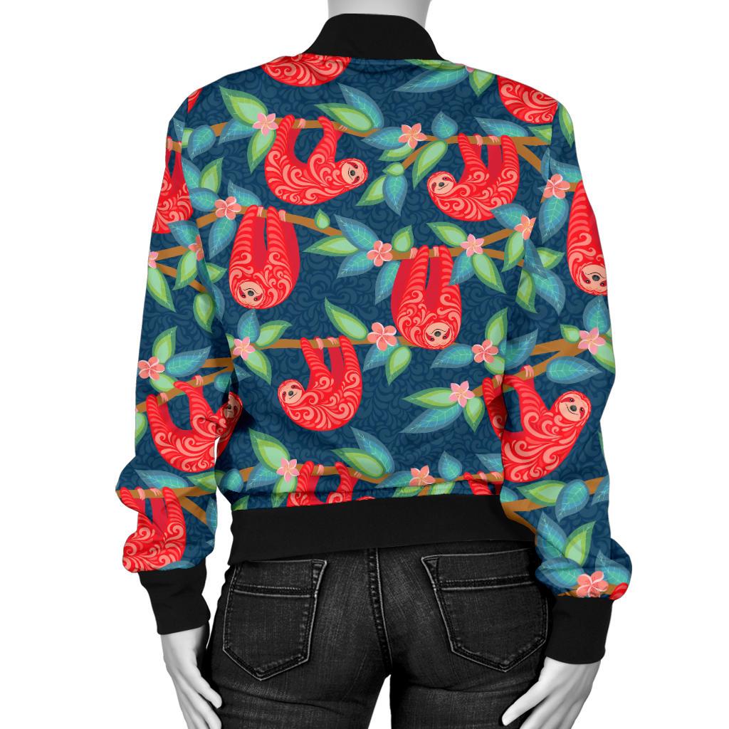 Sloth Red Design Themed Print Women Casual Bomber Jacket