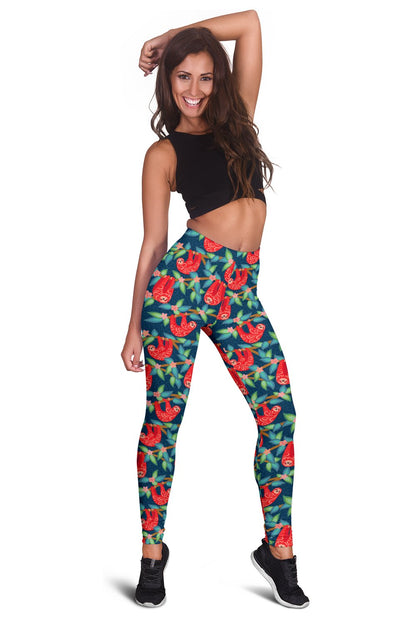 Sloth Red Design Themed Print Women Leggings