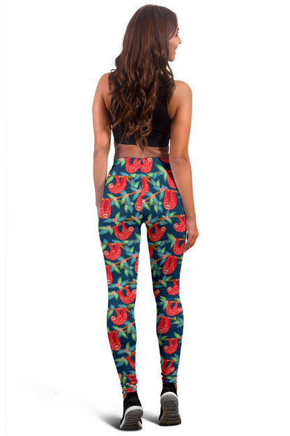 Sloth Red Design Themed Print Women Leggings