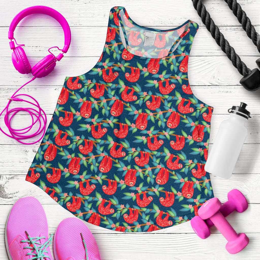 Sloth Red Design Themed Print Women Racerback Tank Top