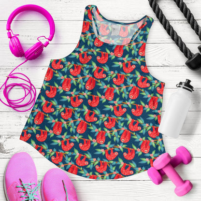 Sloth Red Design Themed Print Women Racerback Tank Top