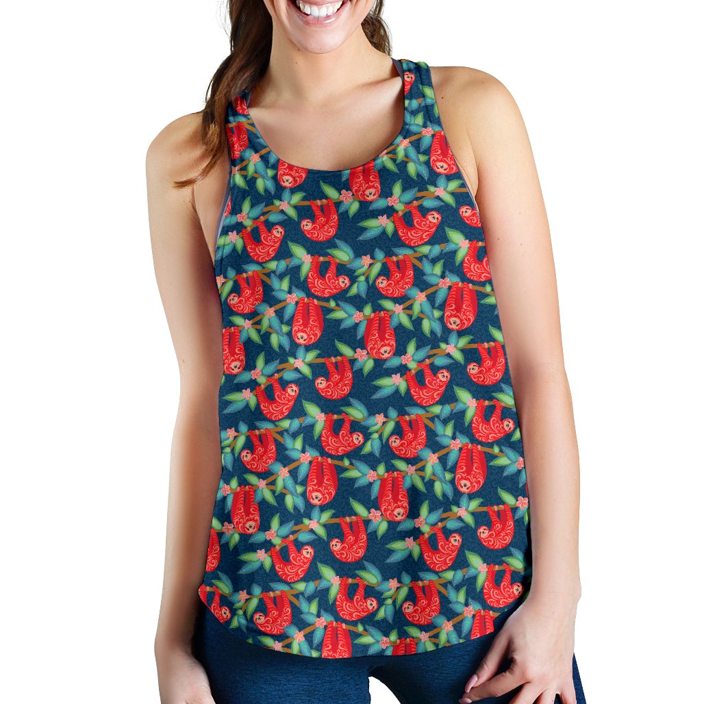 Sloth Red Design Themed Print Women Racerback Tank Top