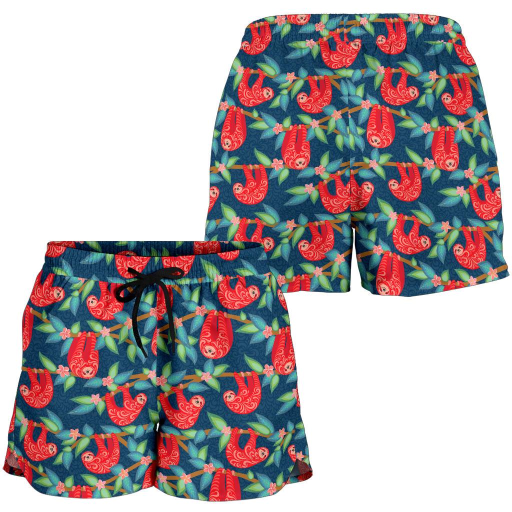 Sloth Red Design Themed Print Women Shorts-JTAMIGO.COM