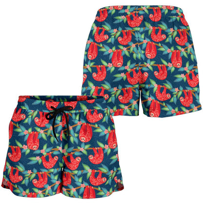 Sloth Red Design Themed Print Women Shorts-JTAMIGO.COM