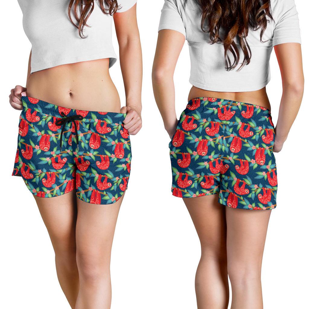 Sloth Red Design Themed Print Women Shorts-JTAMIGO.COM