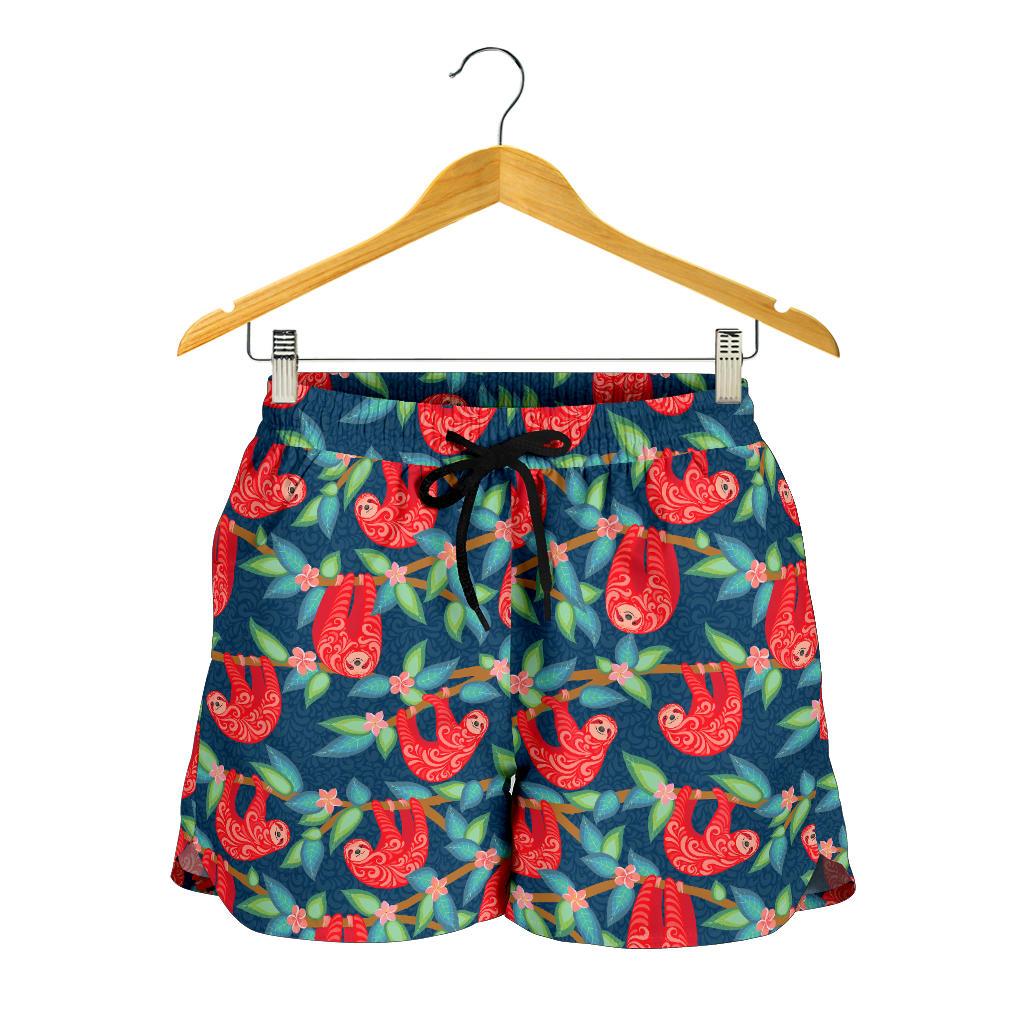 Sloth Red Design Themed Print Women Shorts-JTAMIGO.COM